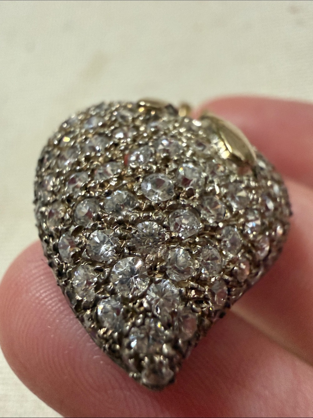 14K (585) & 925 Sterling Silver Strawberry Pendant W/Clear Crystal Pave - Picture 6 of 17